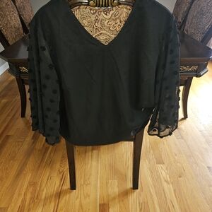 SHEIN Black Blouse with Textured Sleeves